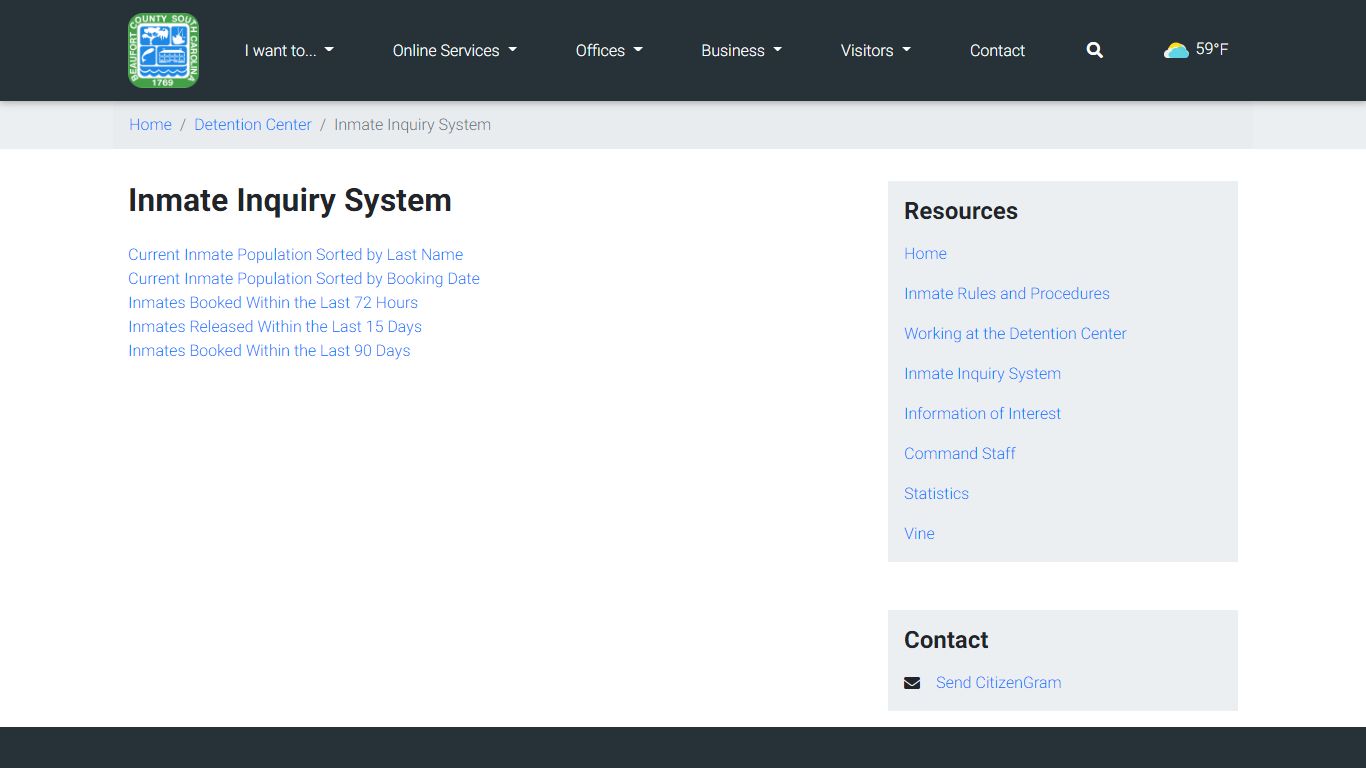 Inmate Inquiry System - Beaufort County, SC